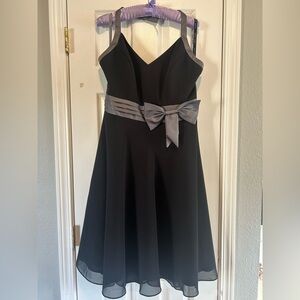 Black Halter neck dress with gray details and ribbon